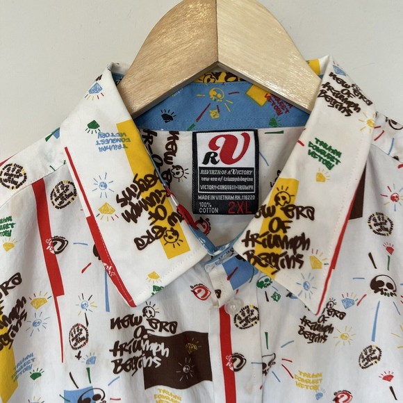 Revirth of a Victory Mens Black Button Front Shirt Skulls Jewels $$'s Print 2XL - Picture 2 of 5